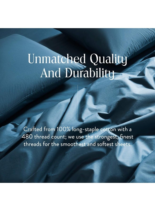 Brooklinen Luxury Sateen King Size 4 Piece Sheet Set in Abyss Blue - 100% Cotton Sateen Sheets - Image 4